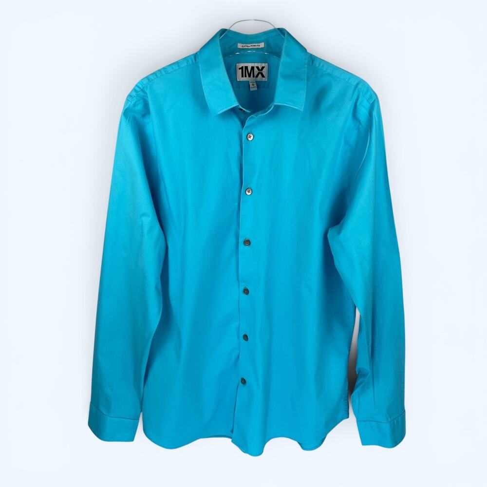 Express 1MX Shirt Teal Extra Slim Fit Solid Long Sleeve Men's XL 17-17.5